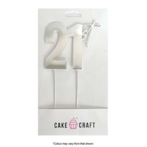 21st Metal Cake Topper - Silver - Click Image to Close